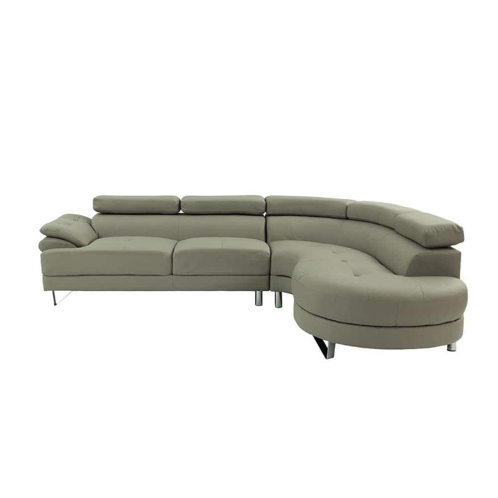 SIMPLE RELAX 102 in. Bobkona 2-Piece Faux Leather L-Shaped Sectional Sofa with Adjustable Headrests in Light Gray -  SR016984