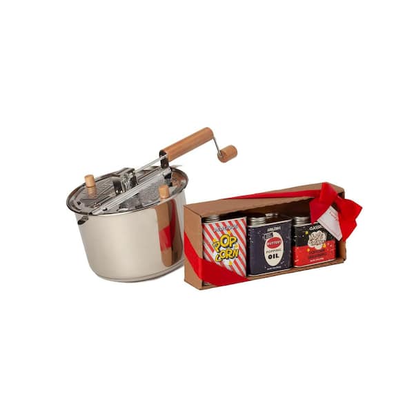 Whirley-Pop 6 qt. Stainless Steel Stovetop Popcorn Popper with Retro Popping Christmas Gift Set