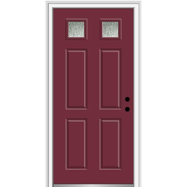 MMI DOOR 30 in. x 80 in. Left-Hand/Inswing Rain Glass Burgundy Fiberglass Prehung Front Door on 6-9/16 in. Frame