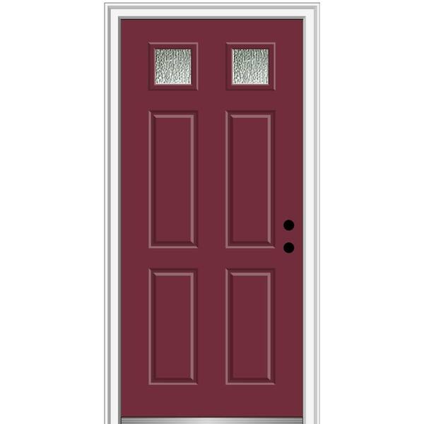 MMI Door 32 in. x 80 in. Left-Hand/Inswing Rain Glass Burgundy Fiberglass Prehung Front Door on 4-9/16 in. Frame