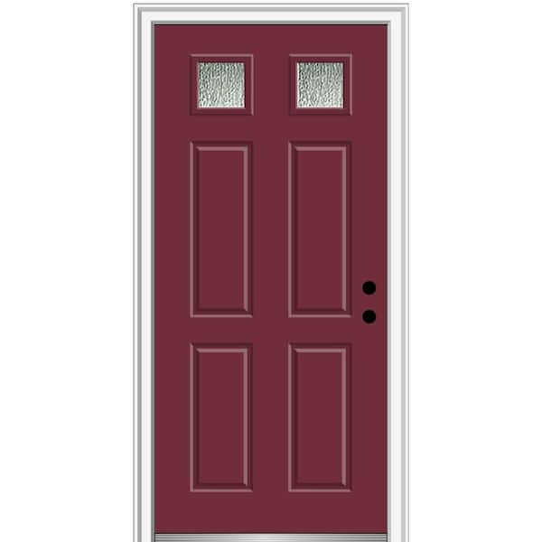 MMI Door 36 in. x 80 in. Left-Hand/Inswing Rain Glass Burgundy Fiberglass Prehung Front Door on 6-9/16 in. Frame