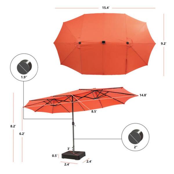 15 ft. Double-Sided Market Patio Umbrella in Orange with LED Lights