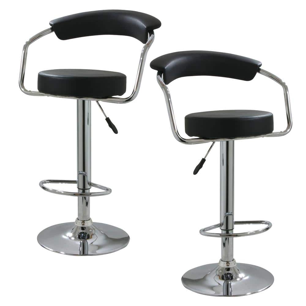 Adjustable Black Vinyl and Metal Swivel Bar Stools, Set of 2