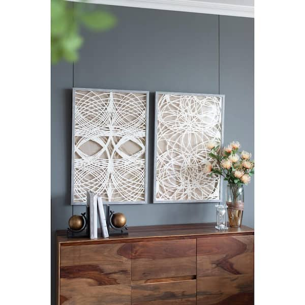 A&B Home Sienna Paper Leaf Shadow Box Wall Decor - Set of 2 - Grey/White