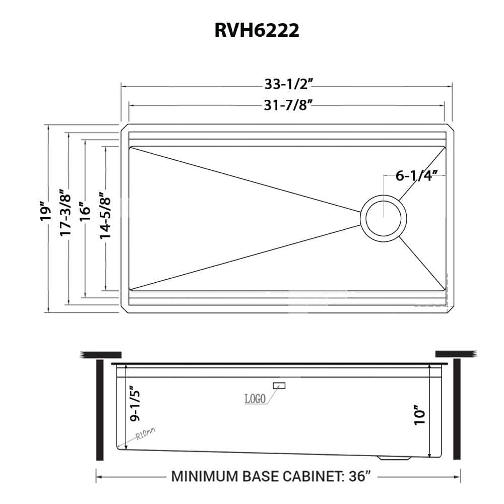 Ruvati 33.5" Black Stainless Steel Drop-In Kitchen Sink