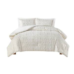 Alaia 3-Piece White/Gold Polyester Full/Queen Comforter Set
