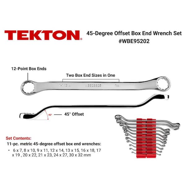 6-32 mm 45-Degree Offset Box End Wrench Set with Modular Slotted Organizer (11-Piece)