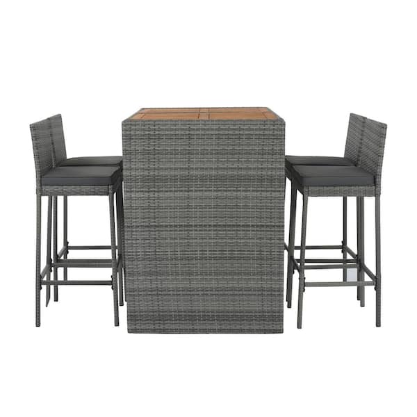 Utopia 4niture Charmie Gray 5-Piece Wicker Rectangle Bar Height Outdoor Dining Set with Removable Gray Cushions