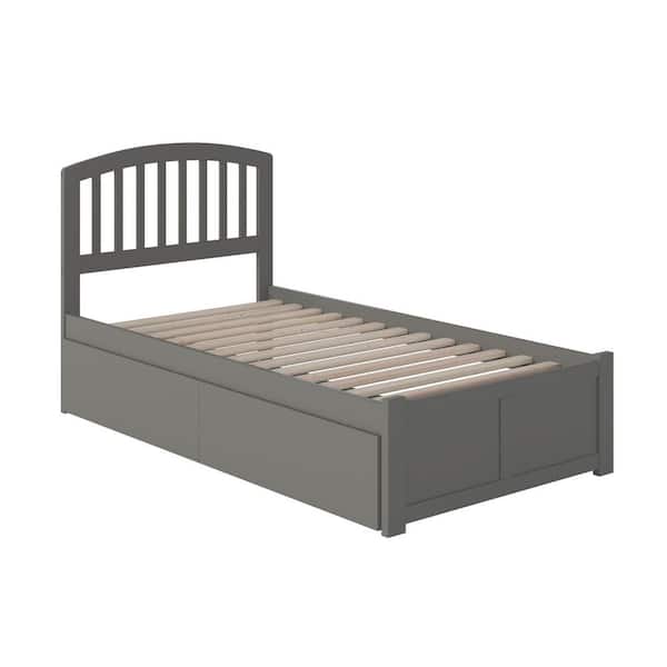 Richmond Grey Twin XL Solid Wood Storage Platform Bed with Flat Panel Foot Board and 2 Bed Drawers