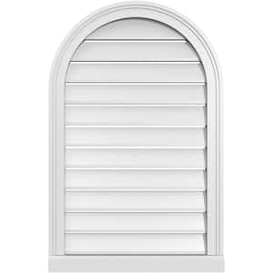 22 in. x 34 in. Round Top Surface Mount PVC Gable Vent: Functional with Brickmould Sill Frame