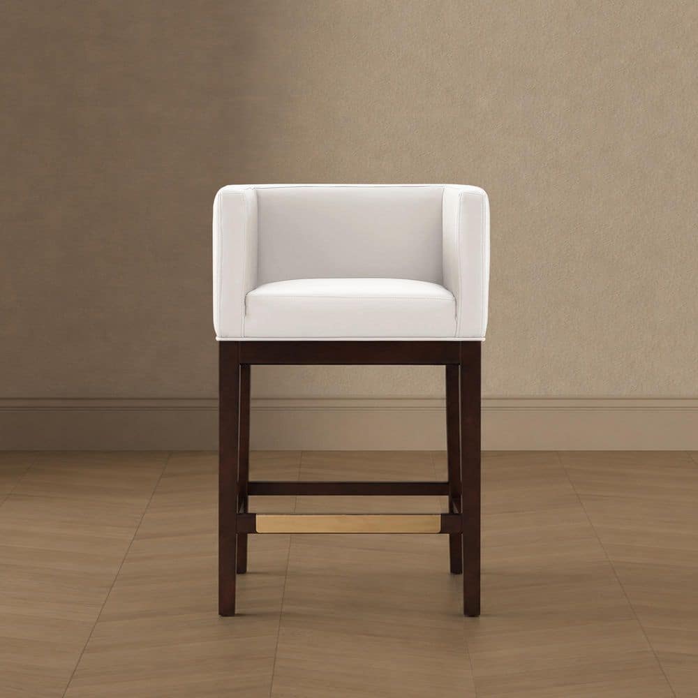 Kingsley 26 in. Ivory and Dark Walnut Beech Wood Counter Stool with Faux Leather Upholstered Seat