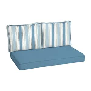 46 in. x 26 in. Outdoor Loveseat Cushion Set in French Blue Linen Stripe