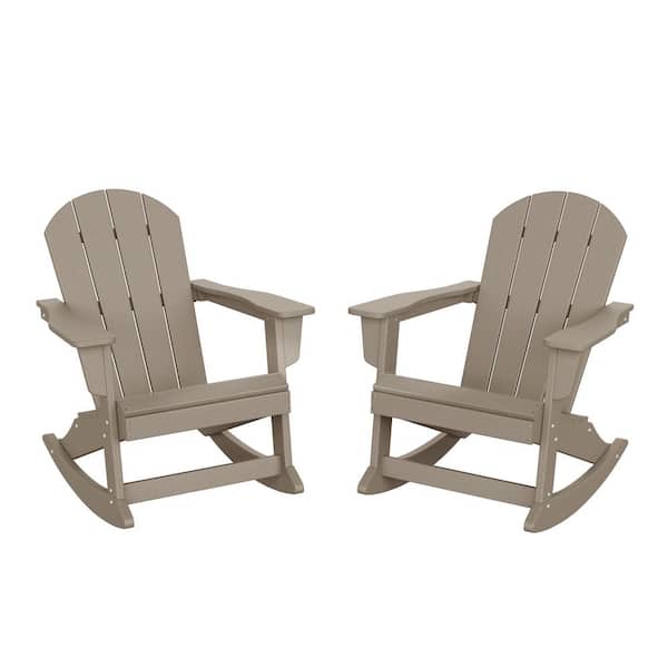 Laguna 2-Pack Fade Resistant Outdoor Patio HDPE Poly Plastic Classic Adirondack Porch Rocking Chairs in Weathered Wood