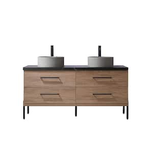 Trento 60 in. W x 21.7 in. D x 35.8 in. H Double Sink Bath Vanity in North Oak with Black Sintered Top