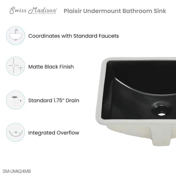 Plaisir 18.5 in. Rectangle Undermount Bathroom Sink in Matte Black