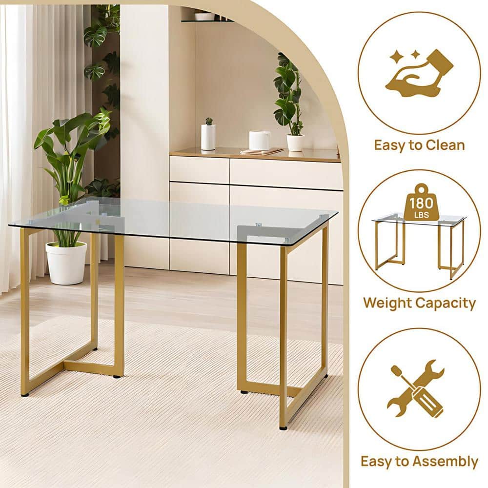 55'' Black Glass Top Dining Table with Iron Base