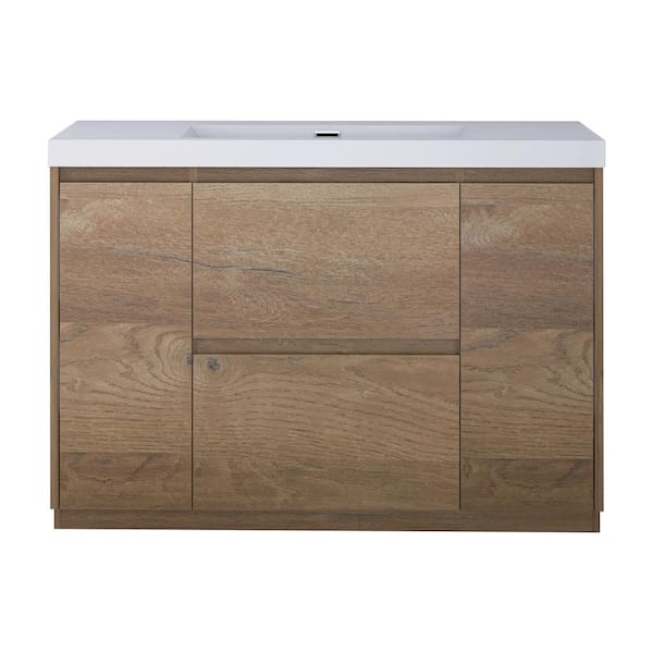 TCYO 48 in. Freestanding Natural Oak Bath Vanity with White Cultured ...