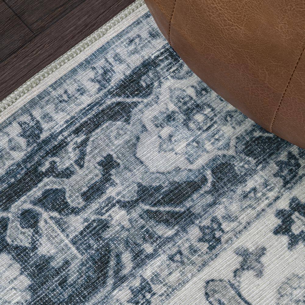 Blue and Cream Medallion Washable Synthetic Area Rug 8' x 10'