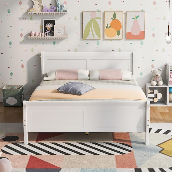 82.3 in. W White Full Size Wood Frame Platform Bed