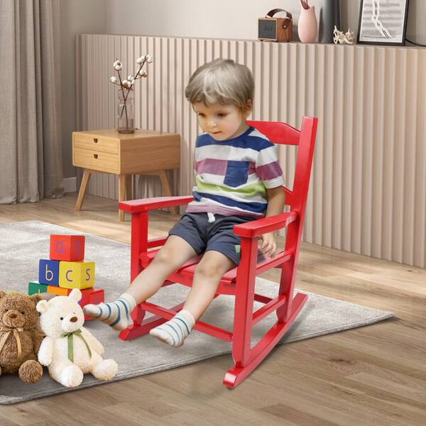 Hngilkoo Red Wood Outdoor Rocking Chair Comfy Recliner Rocker for