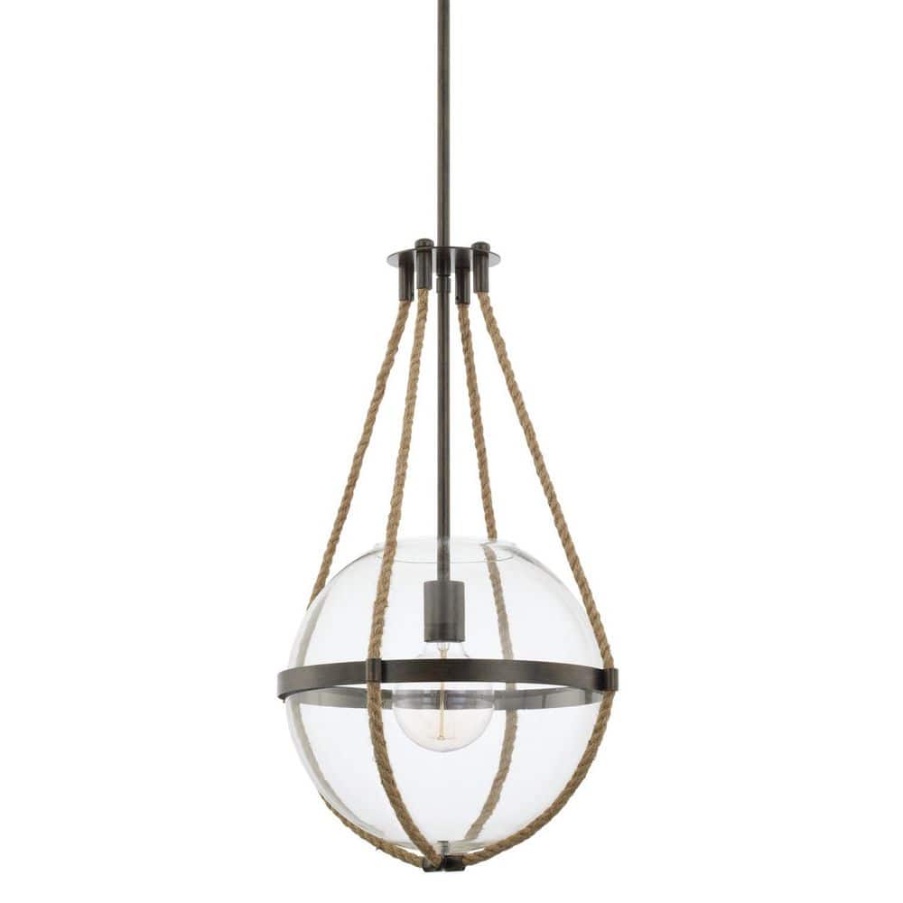 Beaufort 100-Watt 1-Light Nordic Gray Globe Pendant Light with Jute Rope Accents and No Bulbs Included price history on PriceWatchPro