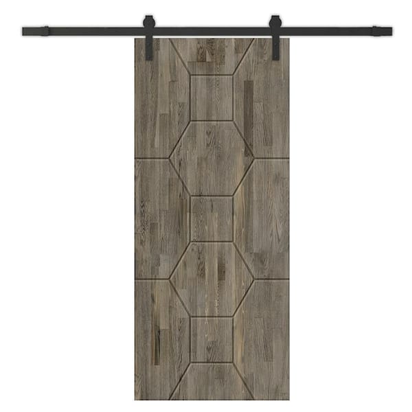 CALHOME 24 in. x 84 in. Weather Gray Stained Pine Wood Modern Interior Sliding Barn Door with Hardware Kit