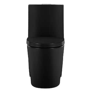 Dual Flush 1.1/1.6 GPF Elongated 1-Piece Toilet in Matte Black with UF Soft Closing Seat Cover