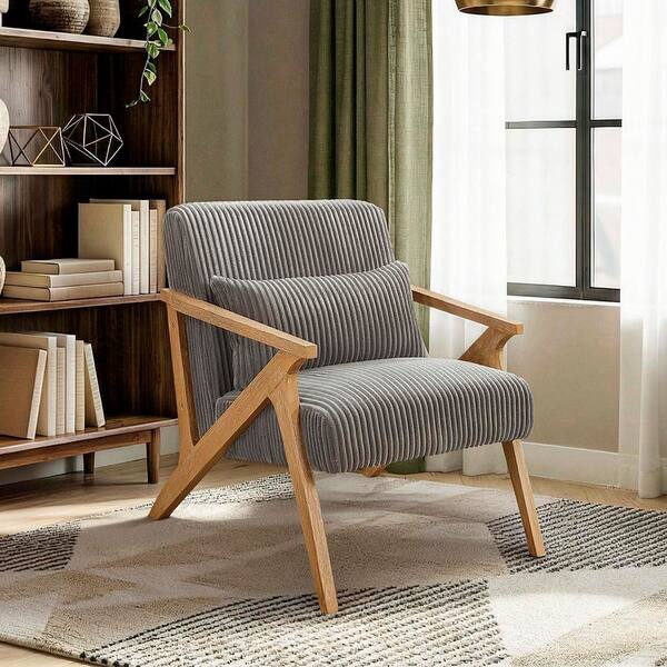 Lazzara Lennox Gray Corduroy Upholstery Solid Wood Frame Accent
