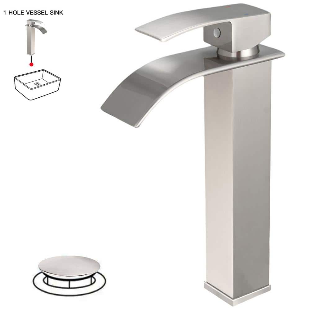 Brushed Nickel Tall Waterfall Vessel Sink Faucet