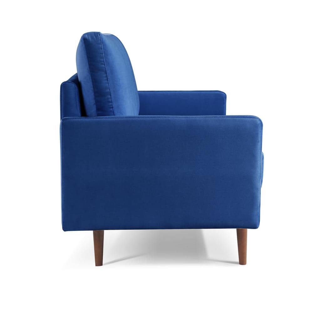 Modern Blue Velvet 57" Loveseat with Square Arms