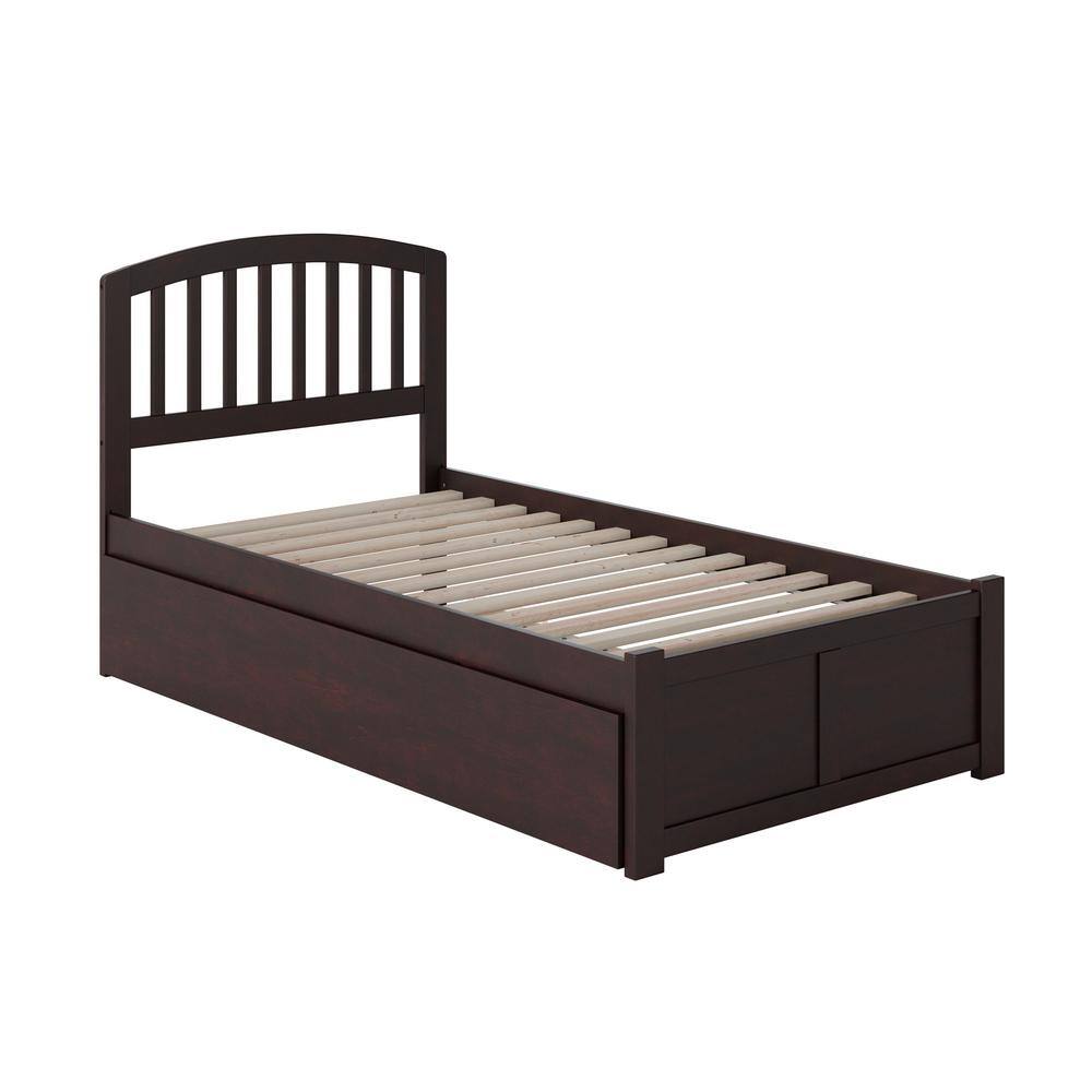 Espresso Twin XL Wood Platform Bed with Trundle and Slats