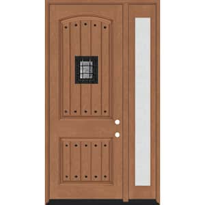 Regency 53 in. x 96 in. 2P Plank Cavalier Speakeasy LHIS AutumnWheat Stain Fiberglass Prehung Front Door w/14in. Rain SL