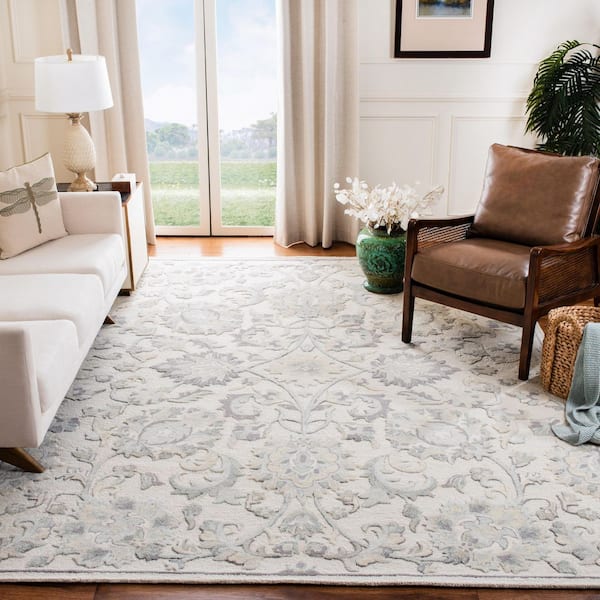 Glamour Ivory/Gray 8 ft. x 10 ft. Border Floral Area Rug