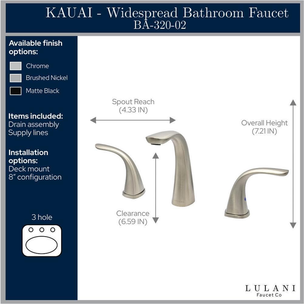 Kauai Chrome 8" Widespread Two Handle Bathroom Faucet