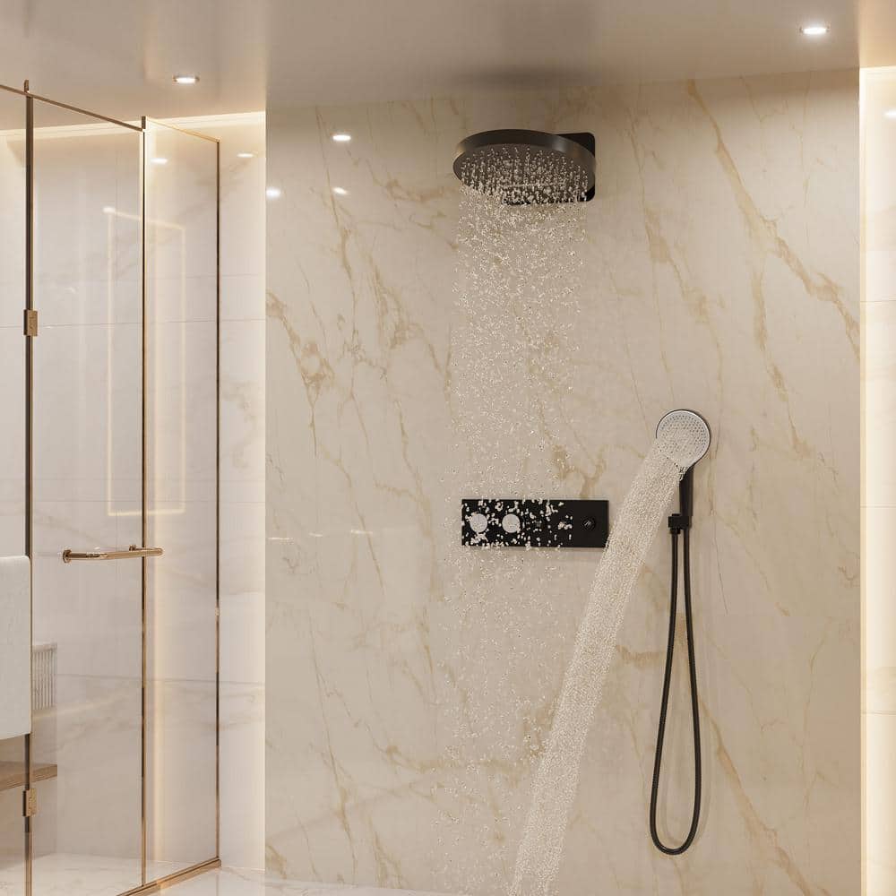 Matte Black Thermostatic Rainfall Shower System with Handheld