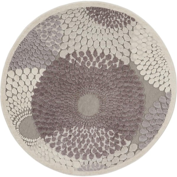 Nourison Graphic Illusions Grey 4 ft. x 4 ft. Geometric Contemporary Round Area Rug