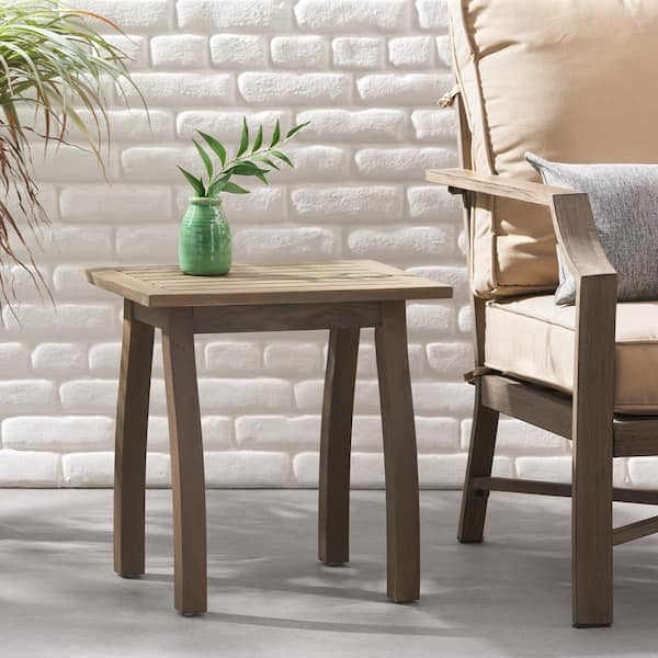 Grey Acacia Wood Outdoor 19 in. Side Table End Table Small Coffee