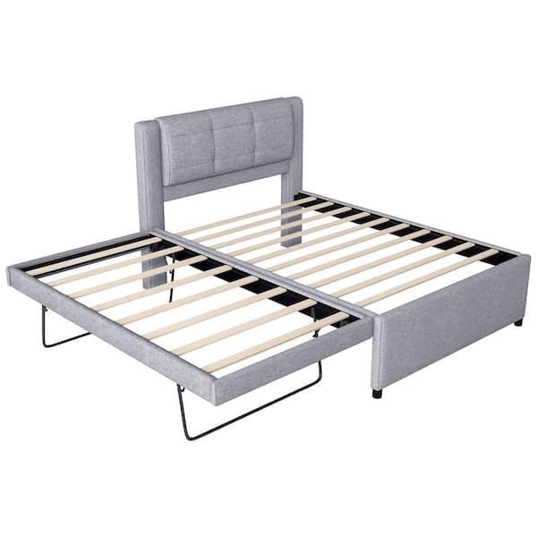 Gray Wood Frame Full Platform Bed with Trundle