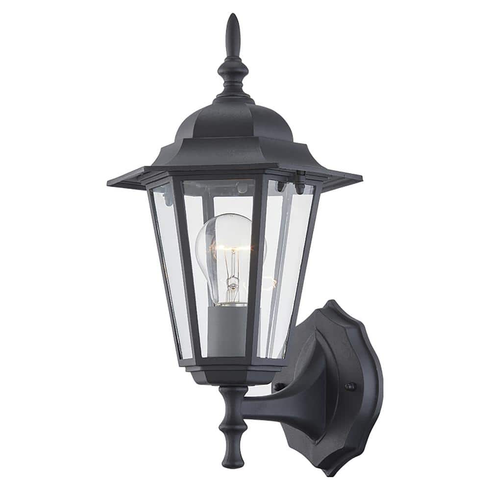 1-Light Black Hardwired Outdoor Wall Lantern Sconce with Clear Glass Shade price history on PriceWatchPro