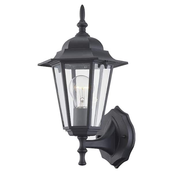 1-Light Black Hardwired Outdoor Wall Lantern Sconce with Clear Glass Shade