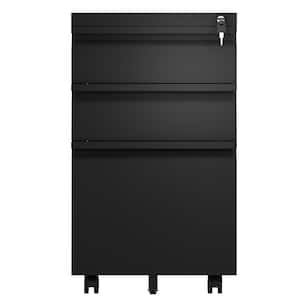 Black Rolling Locking Filing Cabinet with Wheels and 3 Drawer