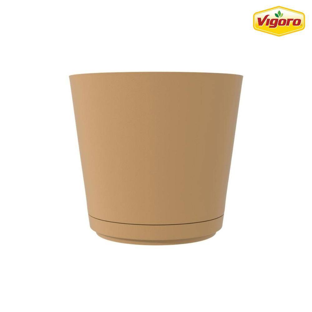 Vigoro 10 In Kyra Medium Clay Plastic Planter 10 In D X 9 2 In H With Attached Saucer