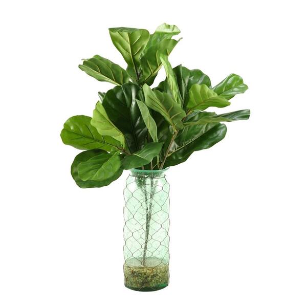 D&W Silks Indoor Fiddle Leaf Fig Branches in Blue Glass Vase