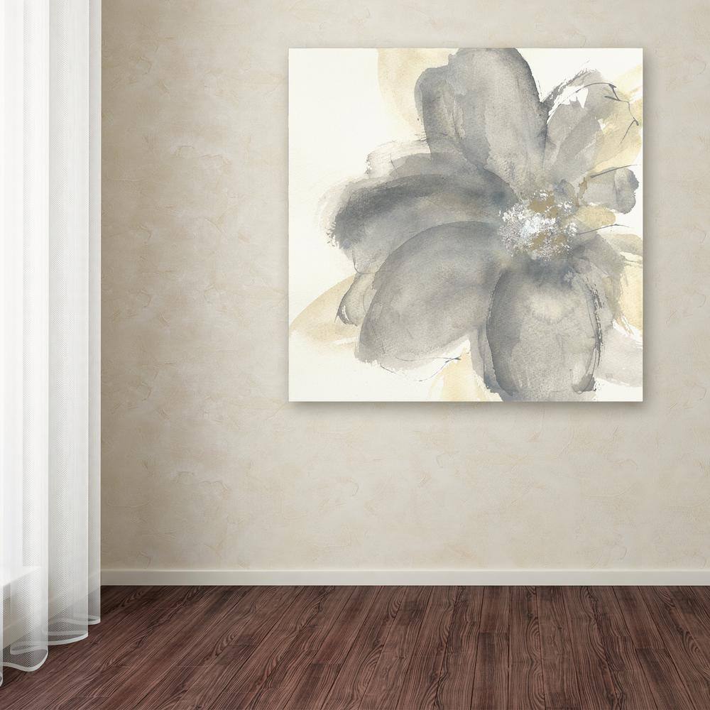 Floral Gray I Contemporary Canvas Art with Floater Frame, 14" x 14"