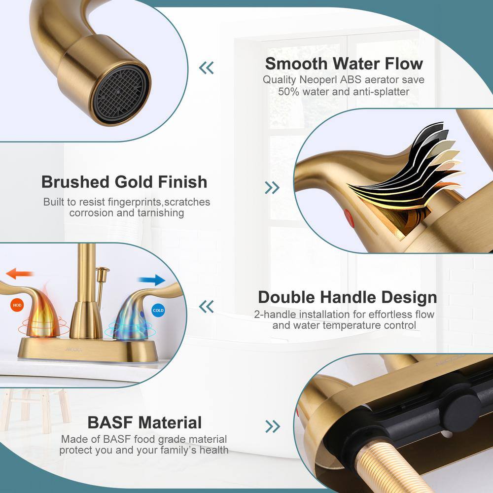 Brushed Gold Double Handle High Arc Bathroom Faucet