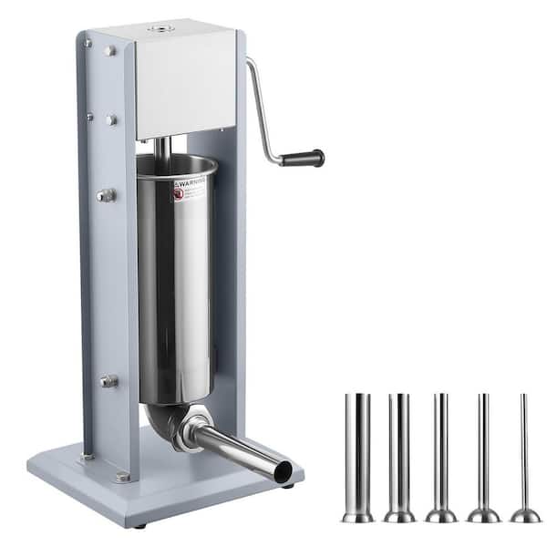 5L Manual Sausage Stuffer, Vertical Stainless Steel Meat Filler, Dual Speed, 5-Tubes for Home and Commercial Use