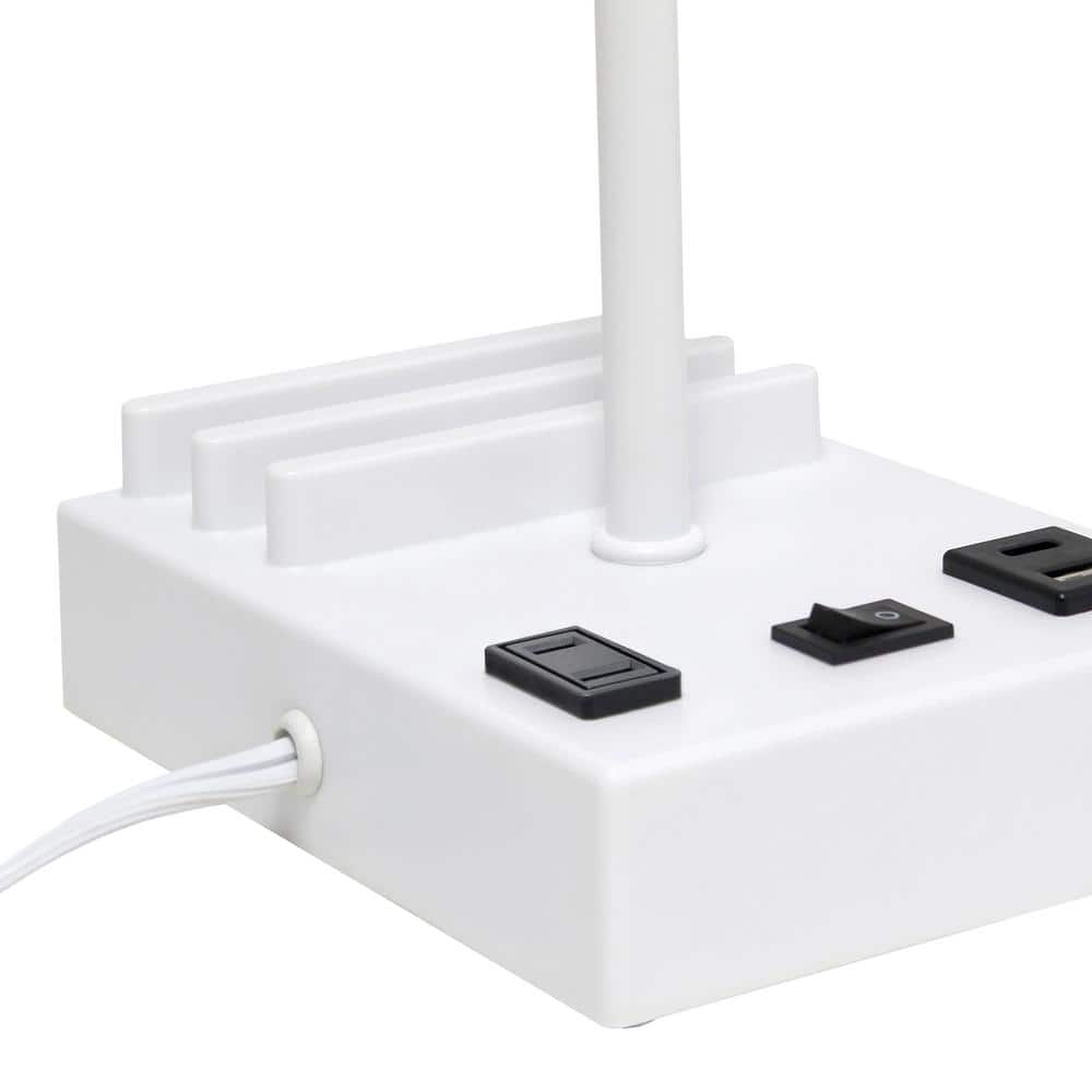 White Rectangular Nightstand Lamp with USB Ports and Charging Outlet