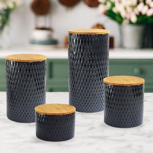 4-Piece Diamond Embossed Stoneware Canister Set with Lids, Navy