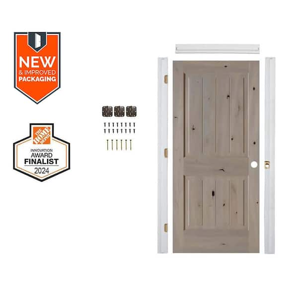 Assembly Required 24 in. x 80 in. Knotty Alder Sq. Top VG Left-Hand Grey Stain Single Interior Door Kit w/Separate Jamb