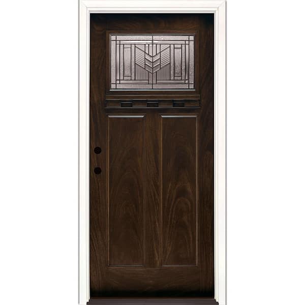 Feather River Doors 37.5 in. x 81.625 in. Phoenix Patina Craftsman Stained Chestnut Mahogany Right-Hand Fiberglass Prehung Front Door